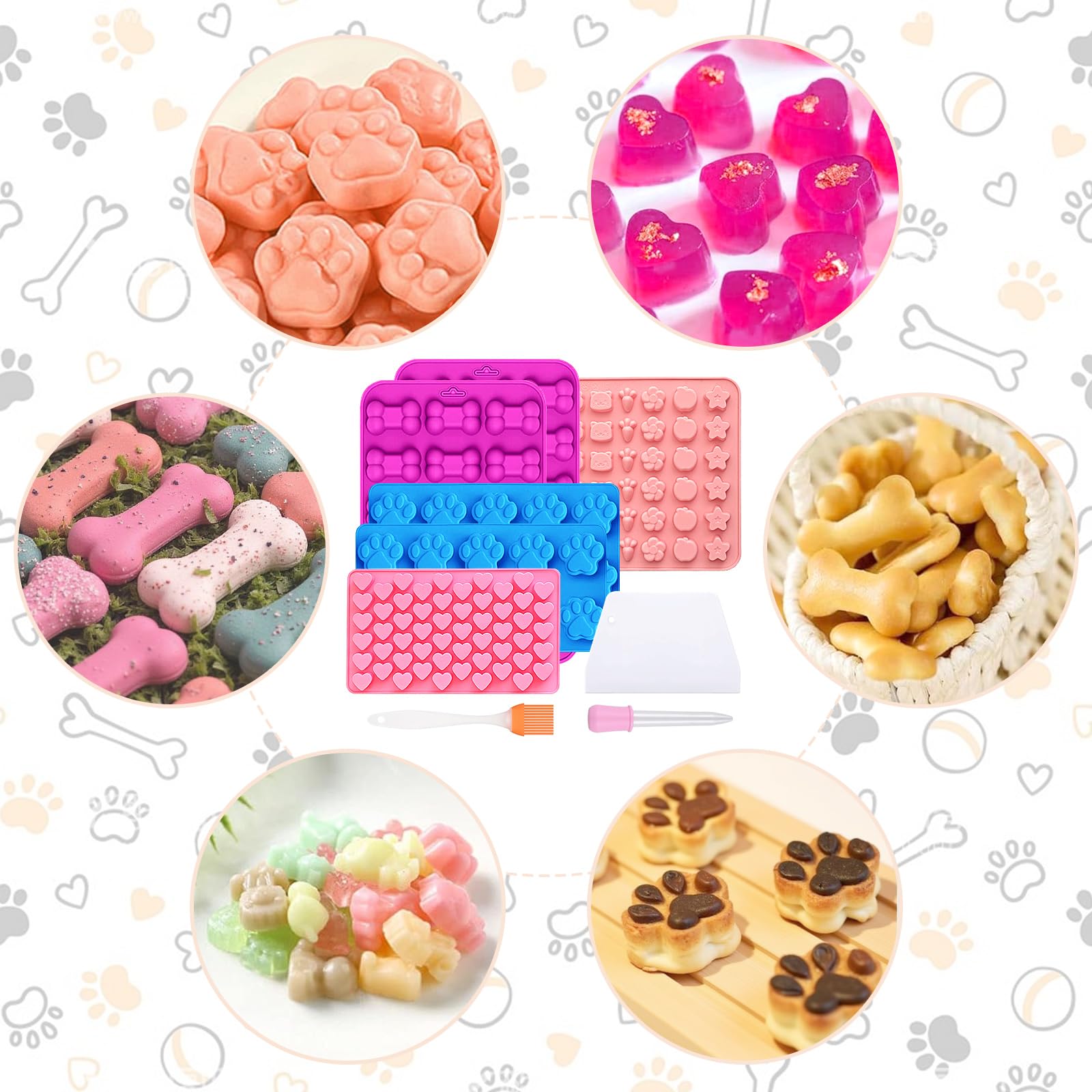 9 sztuk silikonowych foremek do pieczenia łap i kości, maty do pieczenia ciastek dla psów, formy silikonowe, nieprzywierające, do przysmaków dla psów, galaretek, kostek lodu, słodyczy