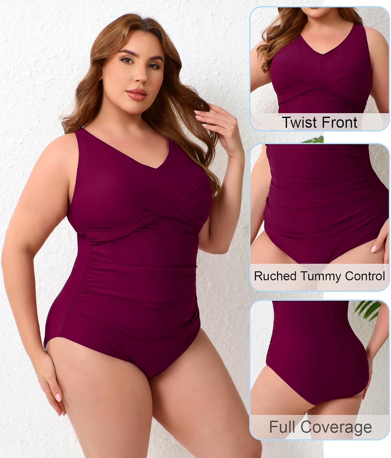 Halcurt Plus Size One Piece Swimsuit for Women Twist Front Tummy Control Full Coverage Retro Bathing Suit - Image 5