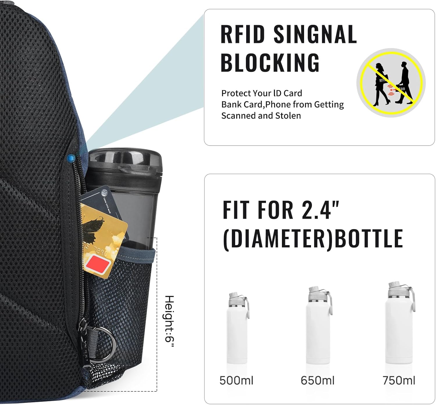 Crossbody Bag for Women, Sling Backpack with RFID Blocking and USB Charging Port, Hiking Daypack with Detachable Phone Holder Shoulder Bag for Travel Hiking - Image 3