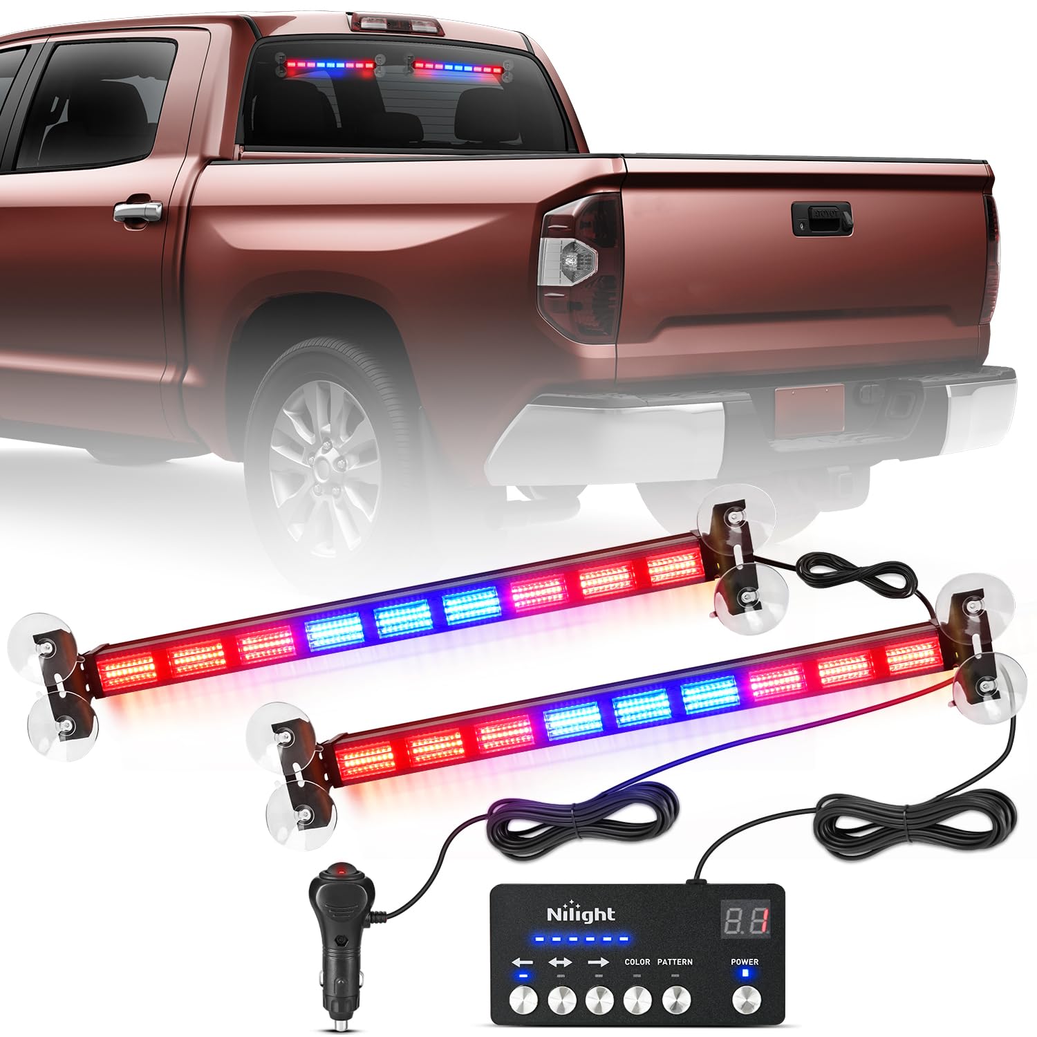 Nilight 162 LED Traffic Advisor Strobe Light Bar 2-in-1 Red Blue Emergency Warning Hazard Lights with Controller 4 Switchable Color 36 Flash Pattern