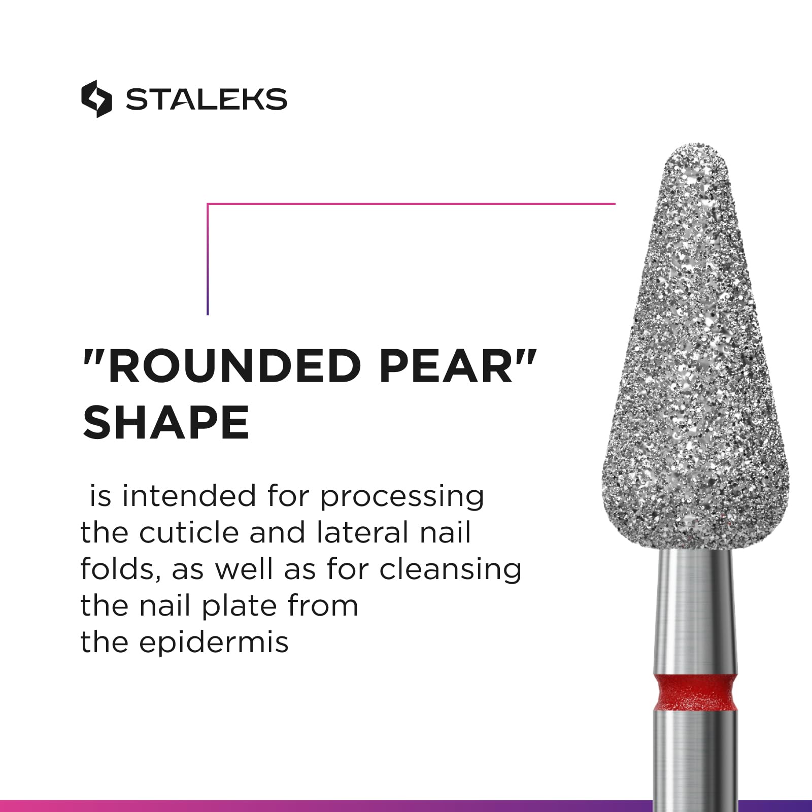 STALEKS PRO Expert - Punta diamantata per trapano per unghie, a pera arrotondata, rossa, testa da 5 mm/12 mm WP), morbida abrasività per cuticole, pareti laterali, pulizia epidermide e hardware