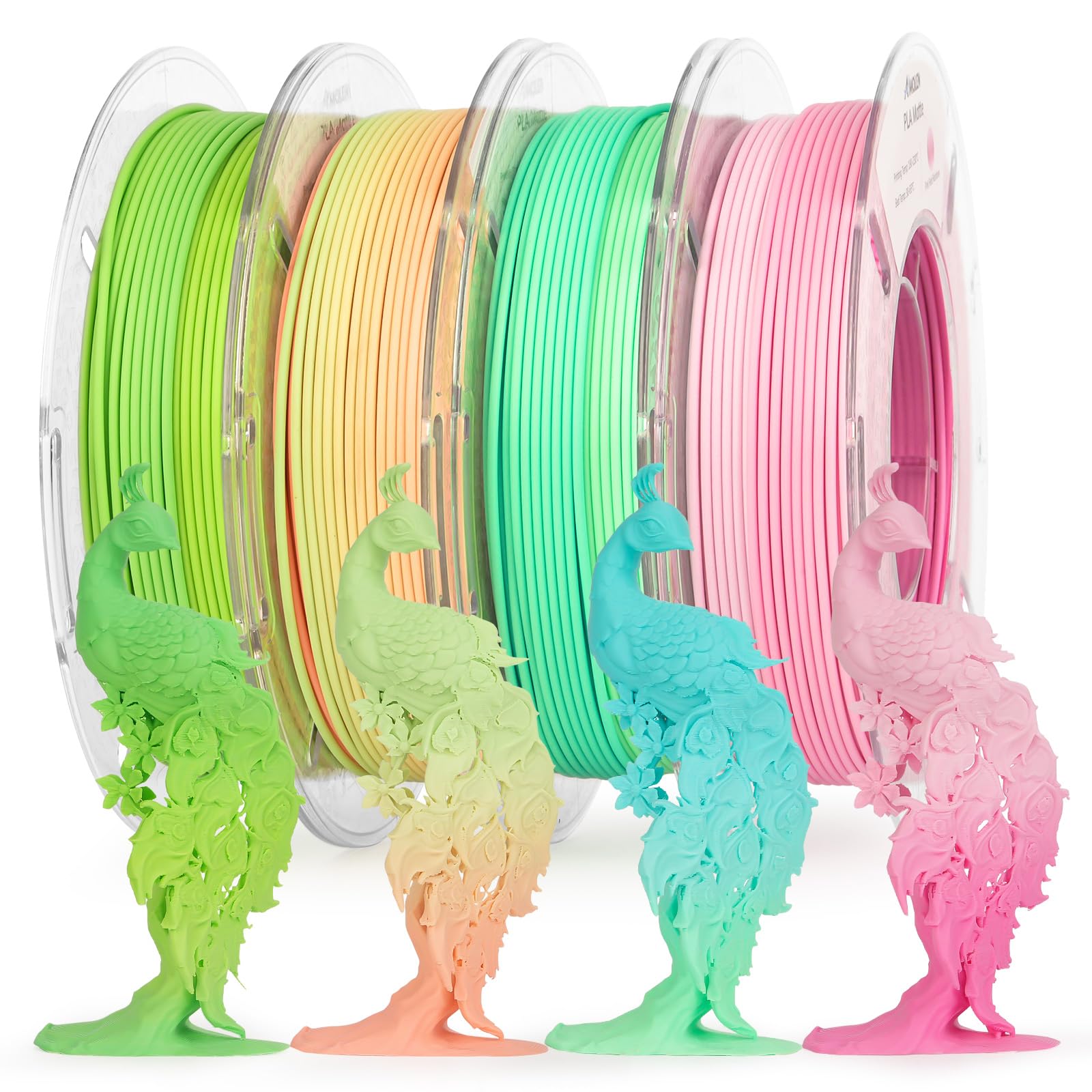 AMOLEN Matte PLA Filament 1.75mm,Bicolor Rainbow Bundle PLA, Smooth Finish Color Change 3D Printing Filament, 600m/s High-Speed Printing, 200g X 4 Pack