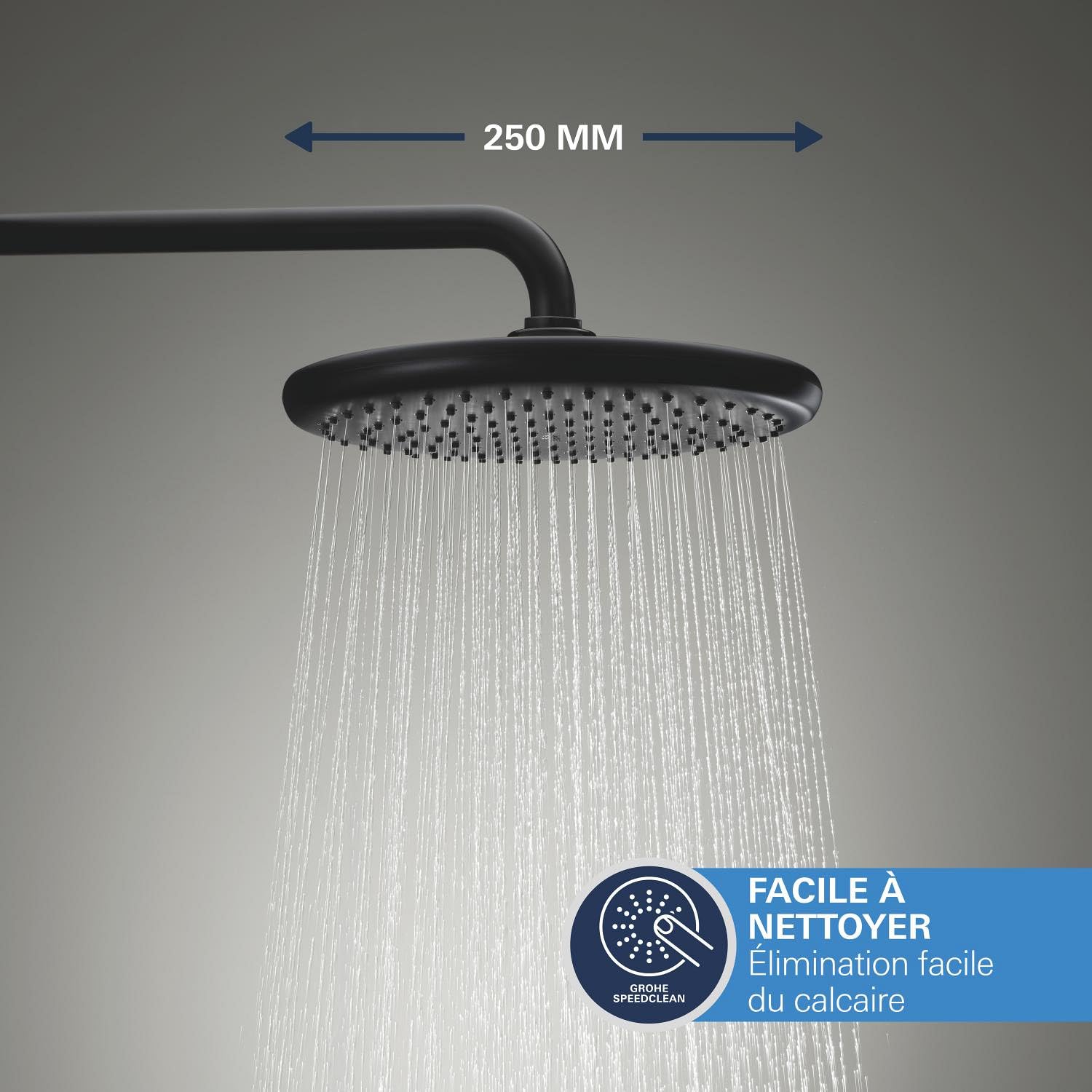 GROHE Precision Thermostatique Rond Ensemble de Douche Encastré Vitalio Start avec Douche de Tête 25cm, Douchette 11cm 2 jets, Support Mural et Flexible 1.5m, Economie d'Eau, Noir Mat, 348832430