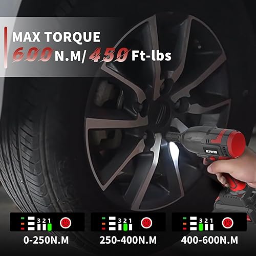 Vista 11 de NAWIN Llave de impacto inalámbrica, 258 pies-libras y 350 Nm, juego de enchufes de impacto de potencia de 1/2 pulgada, ajuste de múltiples
