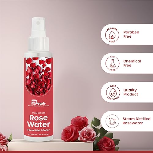 Miniatura 2 de DPetals Spray de agua de rosas destilada al vapor y tóner, 3.38 onzas líquidas