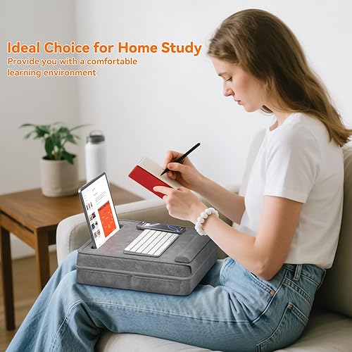 Miniatura 7 de KDD Escritorio de regazo para laptop con cojín, mesa para laptop con almacenamiento para cama y sofá, soporte de almohada ajustable con tira