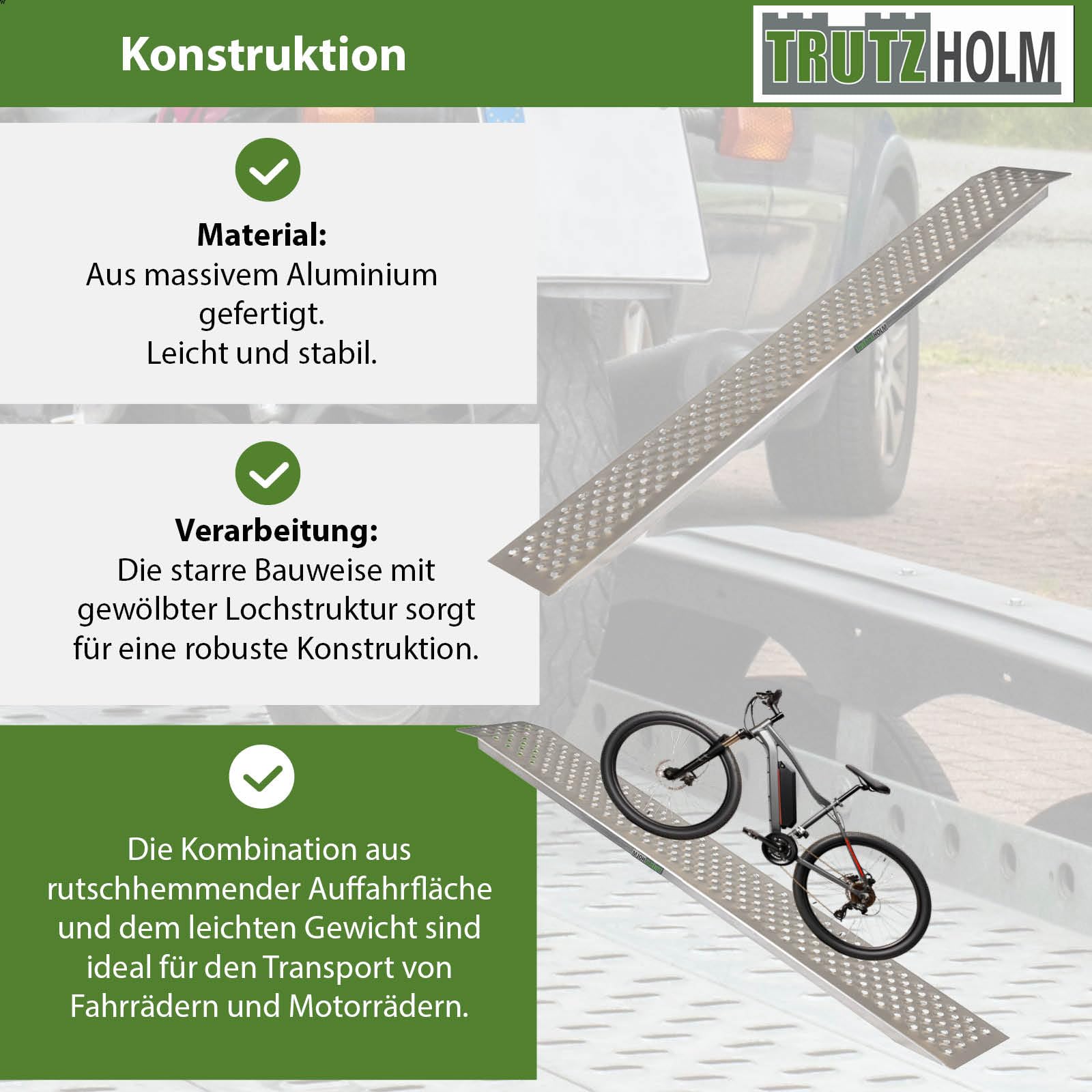 TRUTZHOLM 2 x Alu Auffahrrampen 150 x 21,5 cm 400 kg rutschhemmend starr Fahrradrampen Verladerampen leichte Ausführung