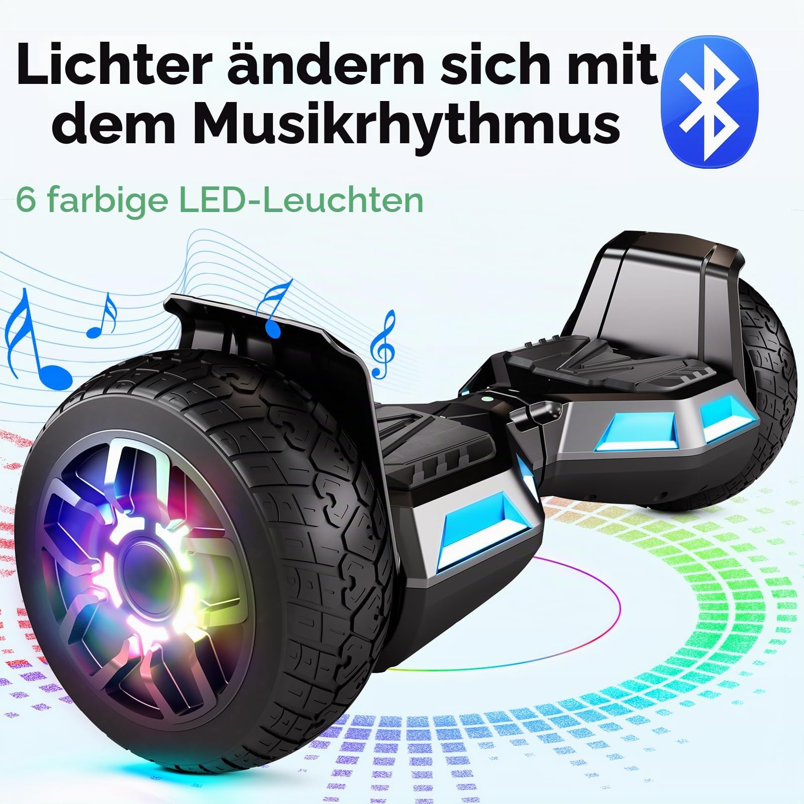 SISIGAD Hoverboard 8,5 Zoll All Terrain, EU Standard- Integriertes Bluetooth mit Leistungsstarkem Motor, Selbstausgleichendes Elektro-Skateboard, Geschenk für Jugendliche und Erwachsene