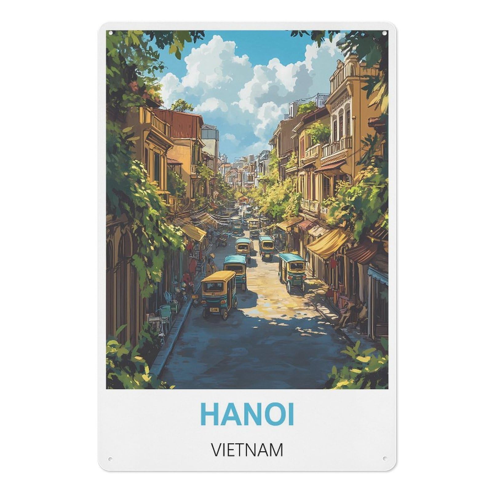 Hanoi Vietnam Retro Design Tin Painting Vintage Tin Sign 08x12inch(20x30cm) Wall Art for Home Office Bedroom Living Room Cafes Wall Decor