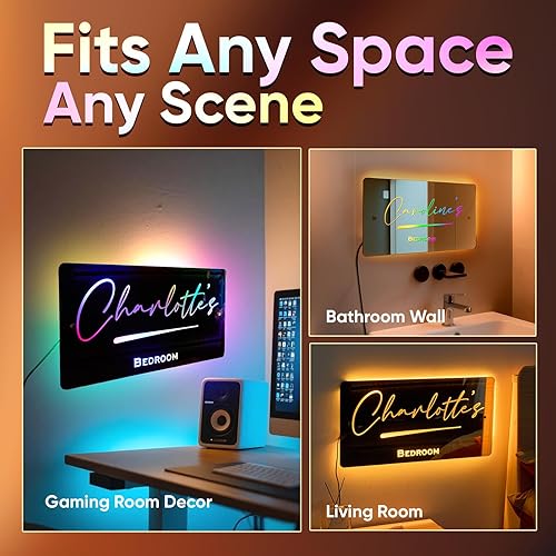 Miniatura 3 de Luz LED con espejo con nombre personalizado, luz nocturna de espejo iluminada, decoración de pared, decoración de dormitorio, luz nocturna con