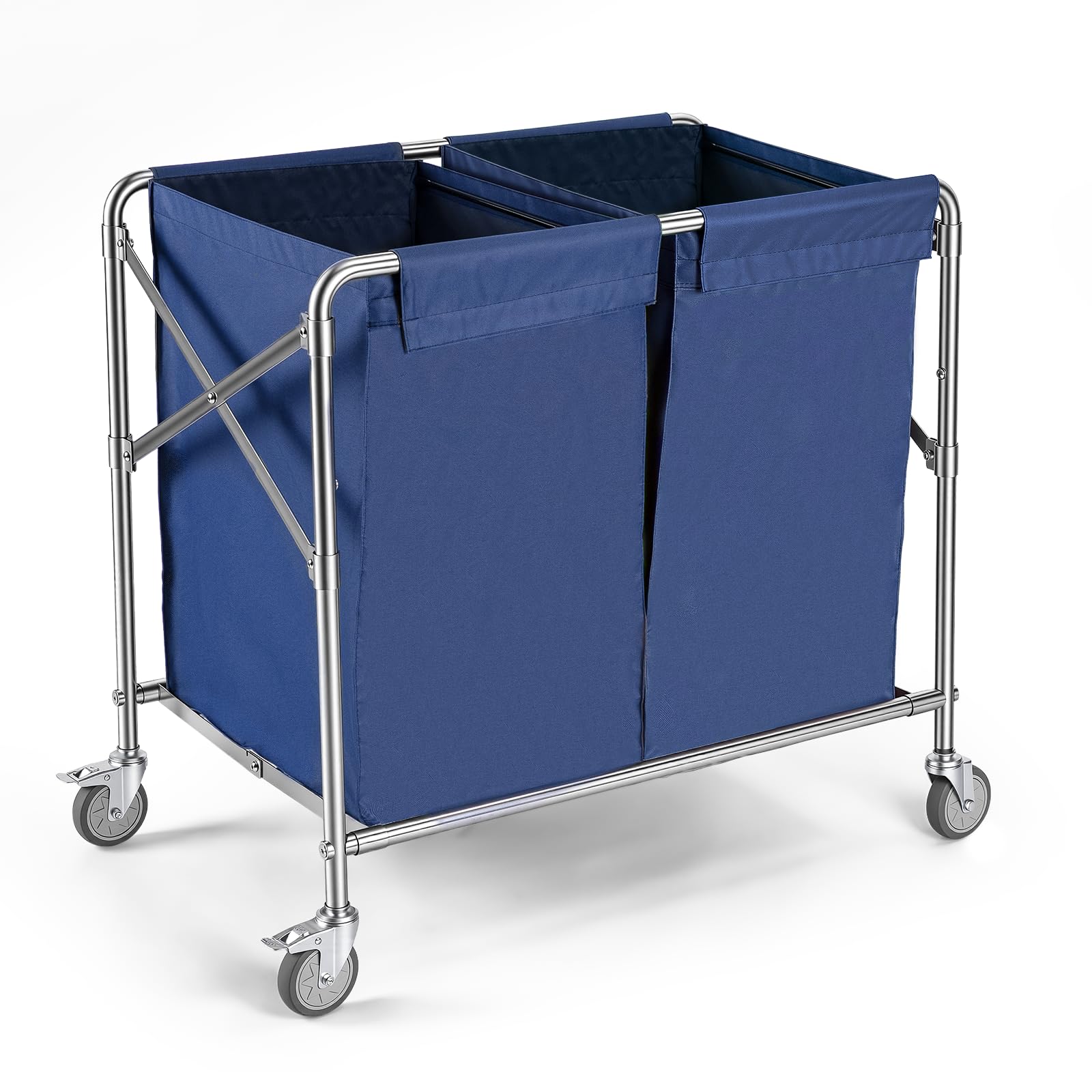 JYBNBBE Heavy-Duty Laundry Cart with Wheels, Large Capacity 450L, Stainless Steel Frame, Waterproof Oxford Cloth, Laundry Sorter for Home, Hotel, Hospital,Blue