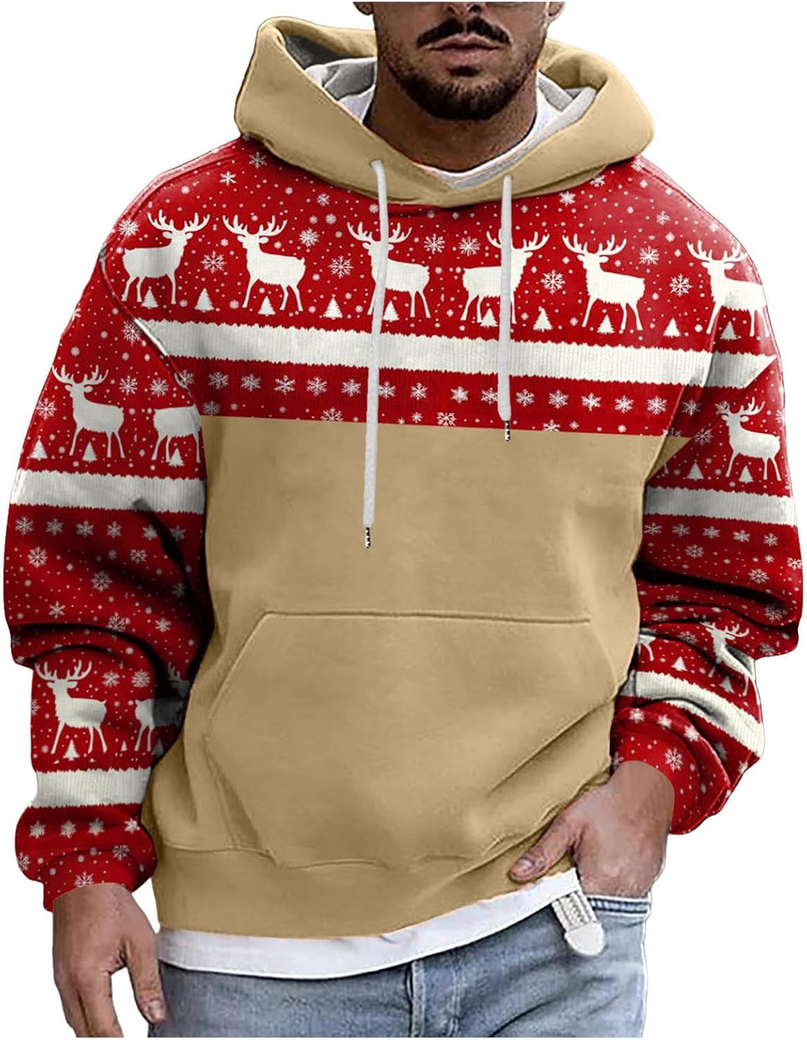 Boseucn Weihnachts Hoodie Herren - Bier Rentier Design Oversize Kapuzenpullover