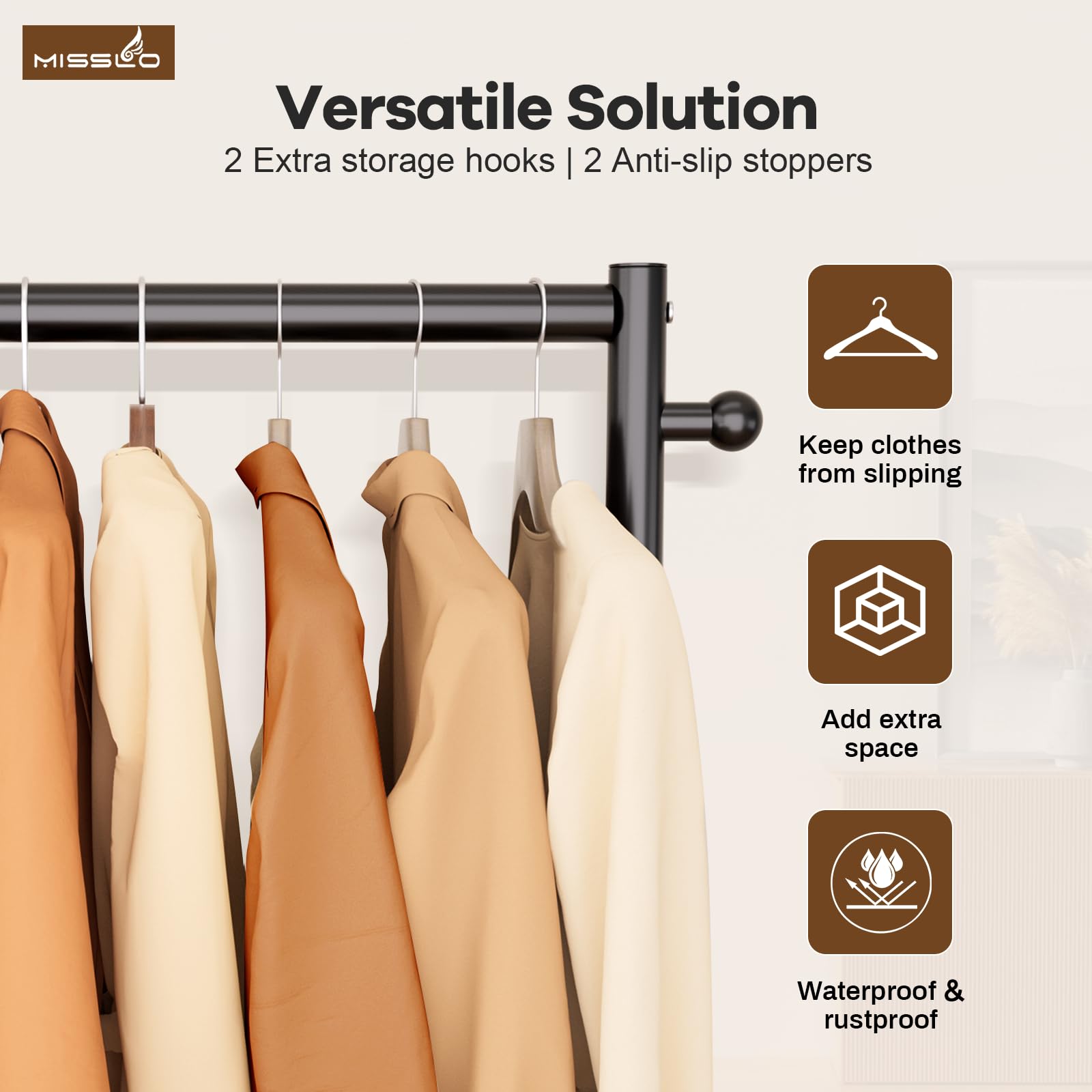 MISSLO Appendiabiti resistente piccolo Clohthig Rail 71,1 x 39,4 x 152,4 cm | 25 mm appendiabiti in metallo con ripiani per riporre oggetti arrotolabile con ruote per camera da letto, lavanderia, nero