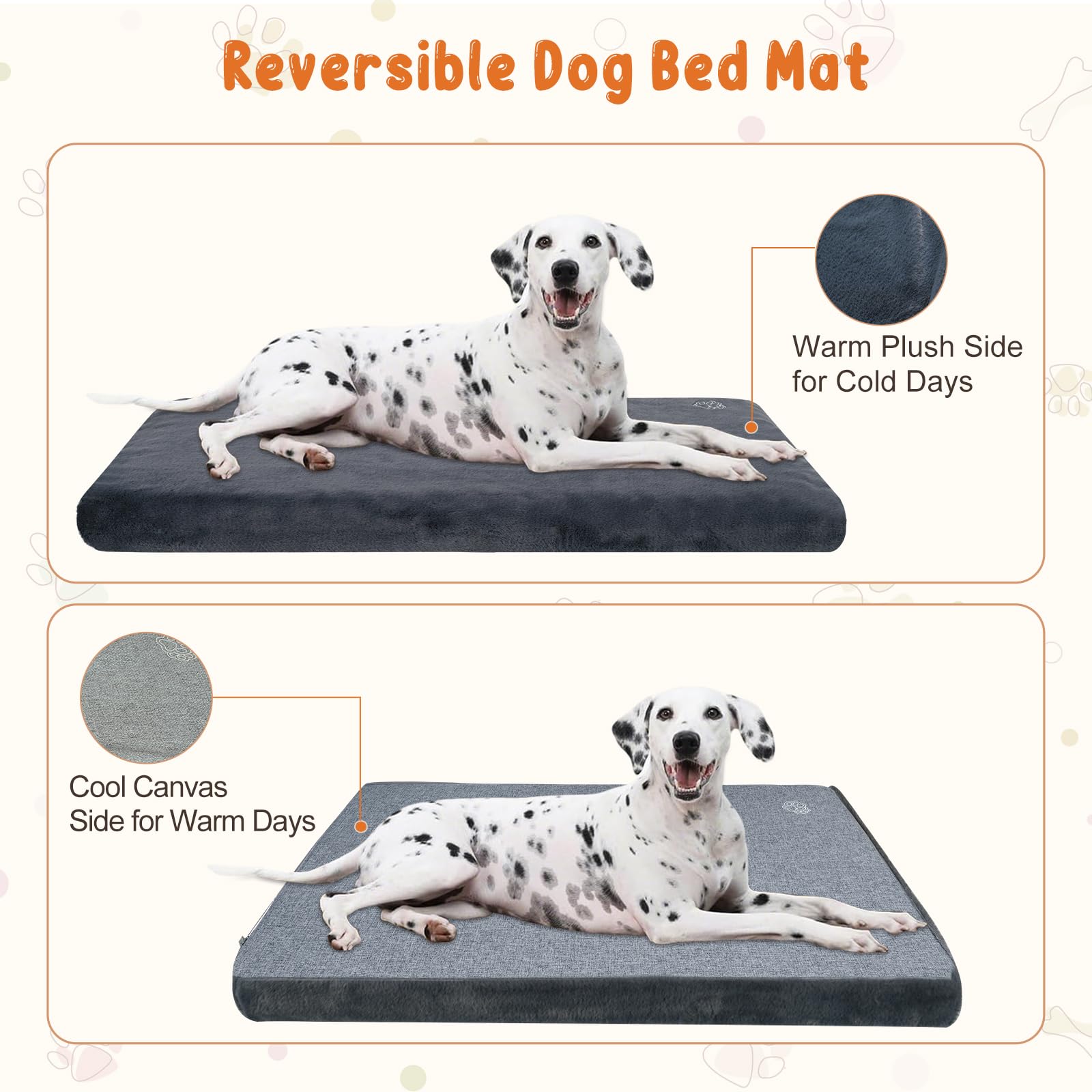 EMPSIGN Memory Foam Stylish Dog Bed Mat Dog Crate Pad Mattress Reversible (Cool & Warm), Pet Crate Bed For Small To Xx-Large Dogs, Grey 1