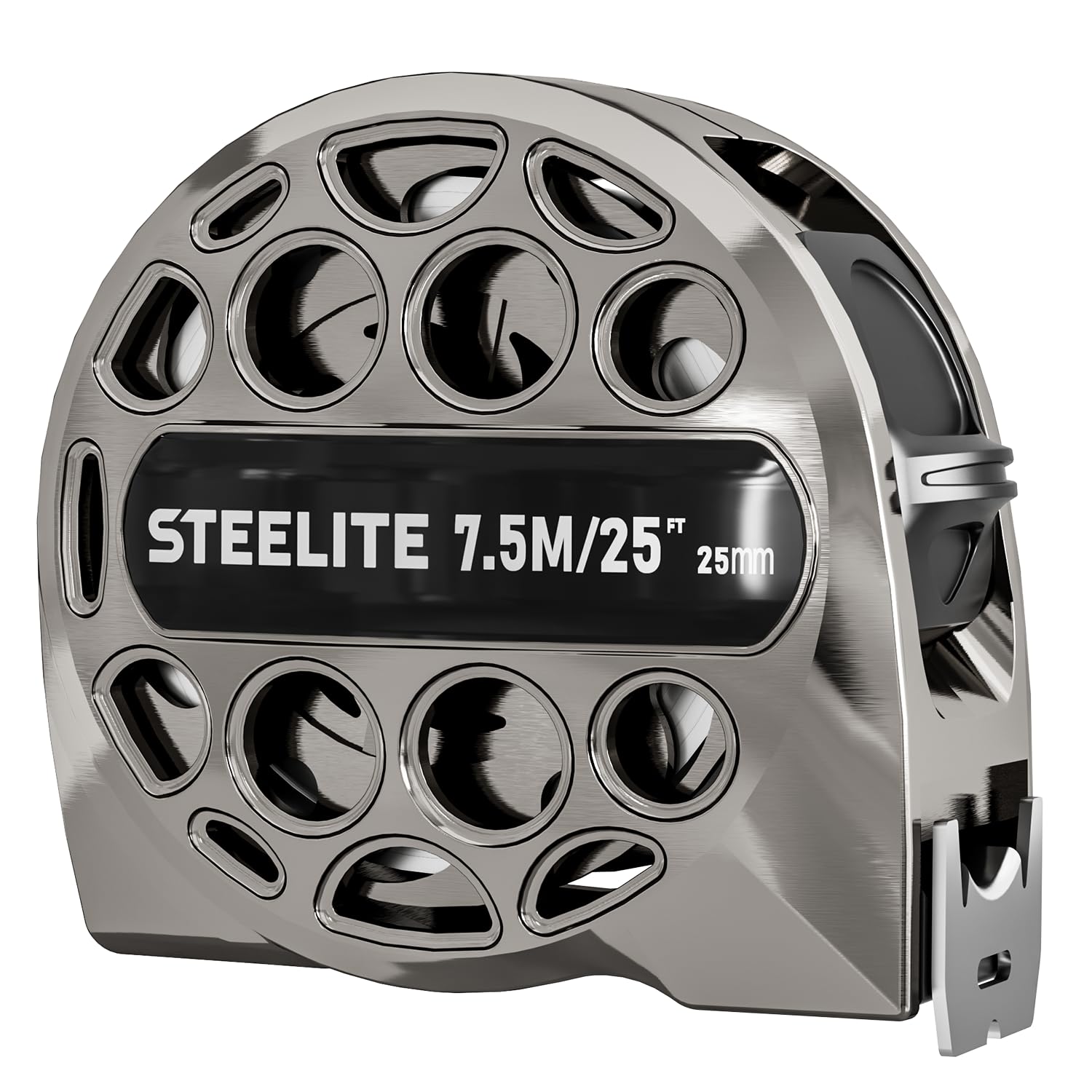 STEELITE Metro a nastro da 6,5 m, in acciaio inox, retrattile, grigio freddo