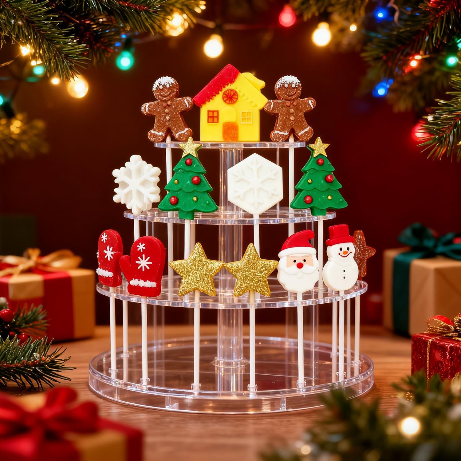 Christmas Lollipop Molds, 3 Pack Christmas Candy Chocolate Molds with Gingerbread Christmas Tree Snowflake Santa Face Lollipop Mold Xmas Lolly Pop Sucker Molds Hard Candy Mold with 100 Lollipop Sticks