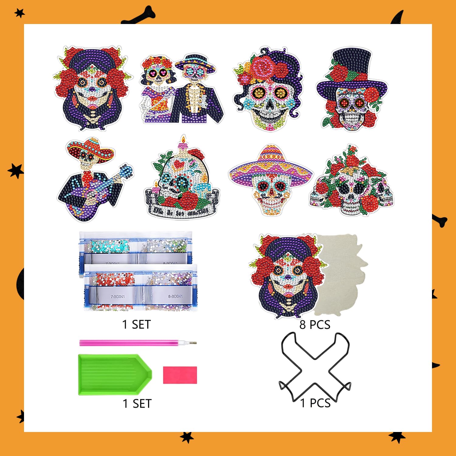 INCOK Skull Diamond Art Coasters Kit - 6 PCS DIY Sunflower Diamond Painting Coasters For Home Decor