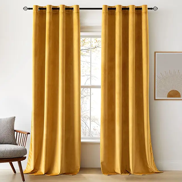 Woaboy 2 Pieces Velvet Blackout Curtains - Gardin Gul for Living Room, Bedroom, Office