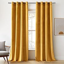 Woaboy Rideaux Occultant Thermique Salon Rideaux et Draperies Chambre Double Velours Panneaux de Rideau Intérieurs Isolant Anti Chaleur/Froid à Oeillets Extensible Lot de 2, 140x280cm Jaune Moutarde