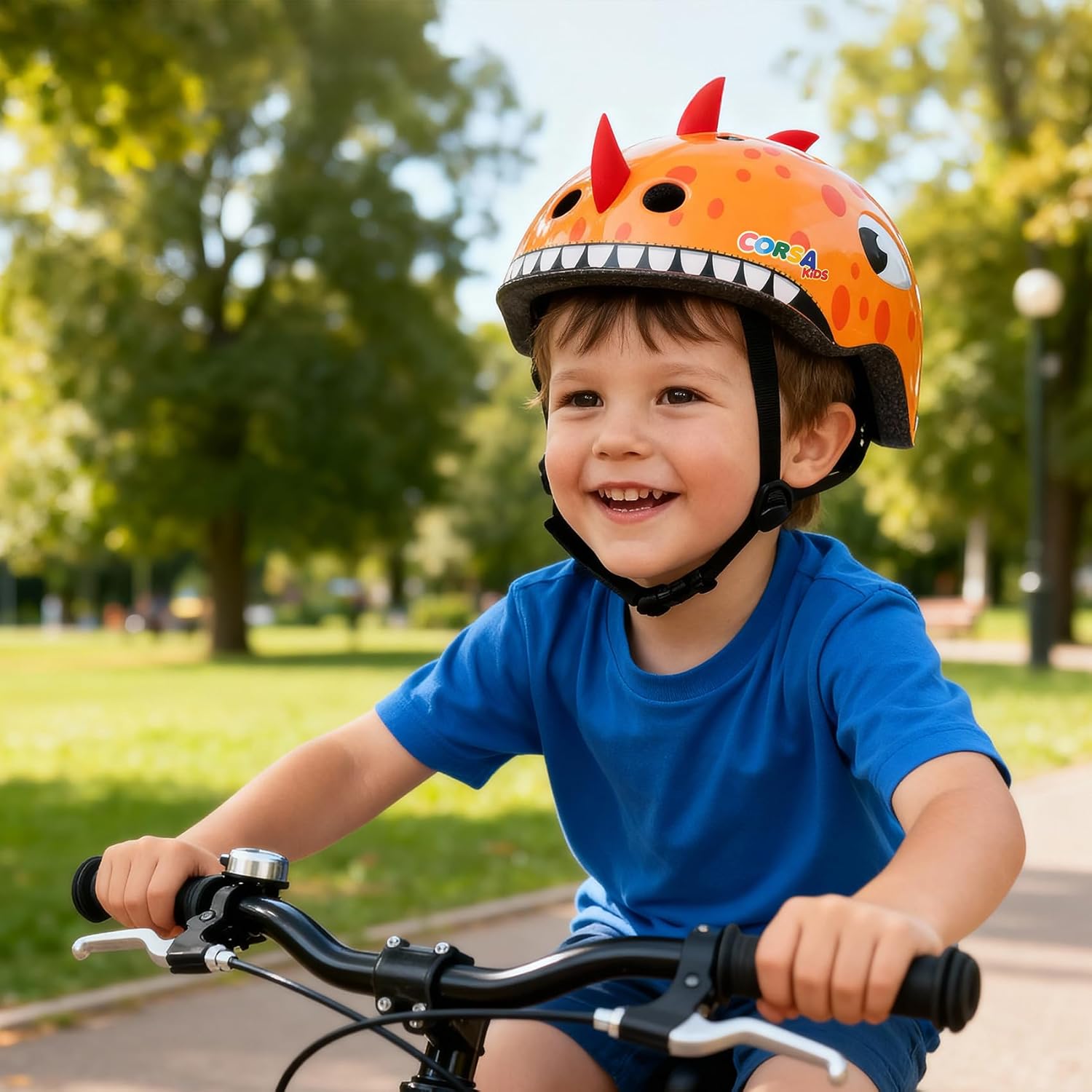 toddler kids bike helmet, adjustable and multi-sport, 3 sizes for ages 1-2-3-5-8-14 years child infant boys girls m: 54-58 cm / 21.3"-22.8" orange dinosaur