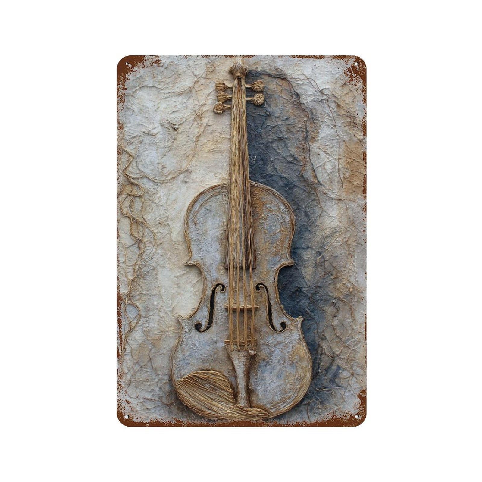 Vintage Violin Wall Art Decor 11.8"x7.9" Vintage Rust Metal Sign, Decorative Metal Wall Art for Bistro, Counter And Cafe Decor