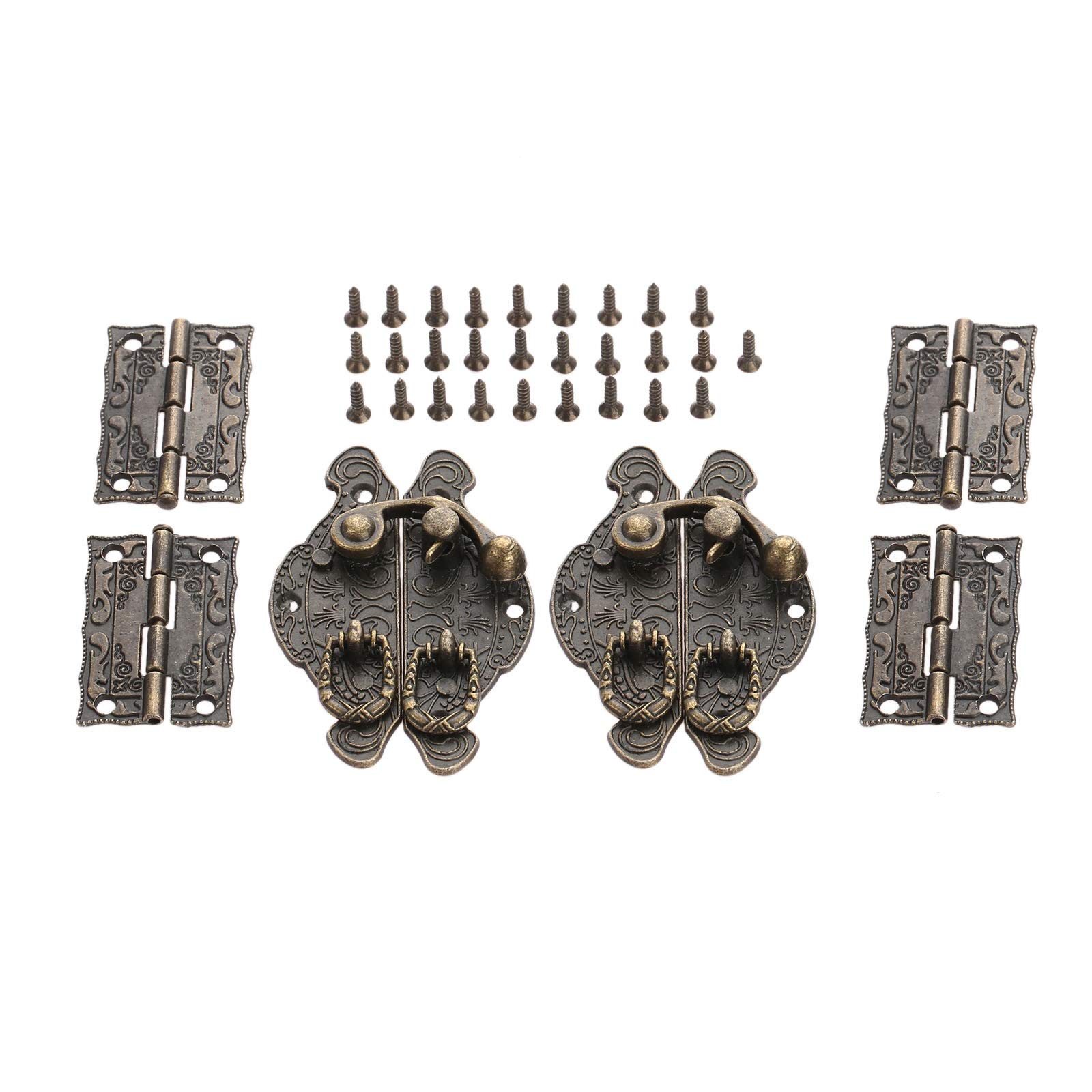 2pcs Antico Bronzo Bronzo Lock Block Jewelry Box in Legno Toggle Hasp Latch Chiusura + 4pcs Mobili Armadio Cerniera Vintage Hardware