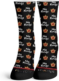 Function No Kings Pattern Adult Crew Socks Anti-Monarchy Protest Funny Political Statement Unisex Apparel Bold Crown Design Novelty Gift for Adults Men Women Patriotic Movement Meme America Democrat