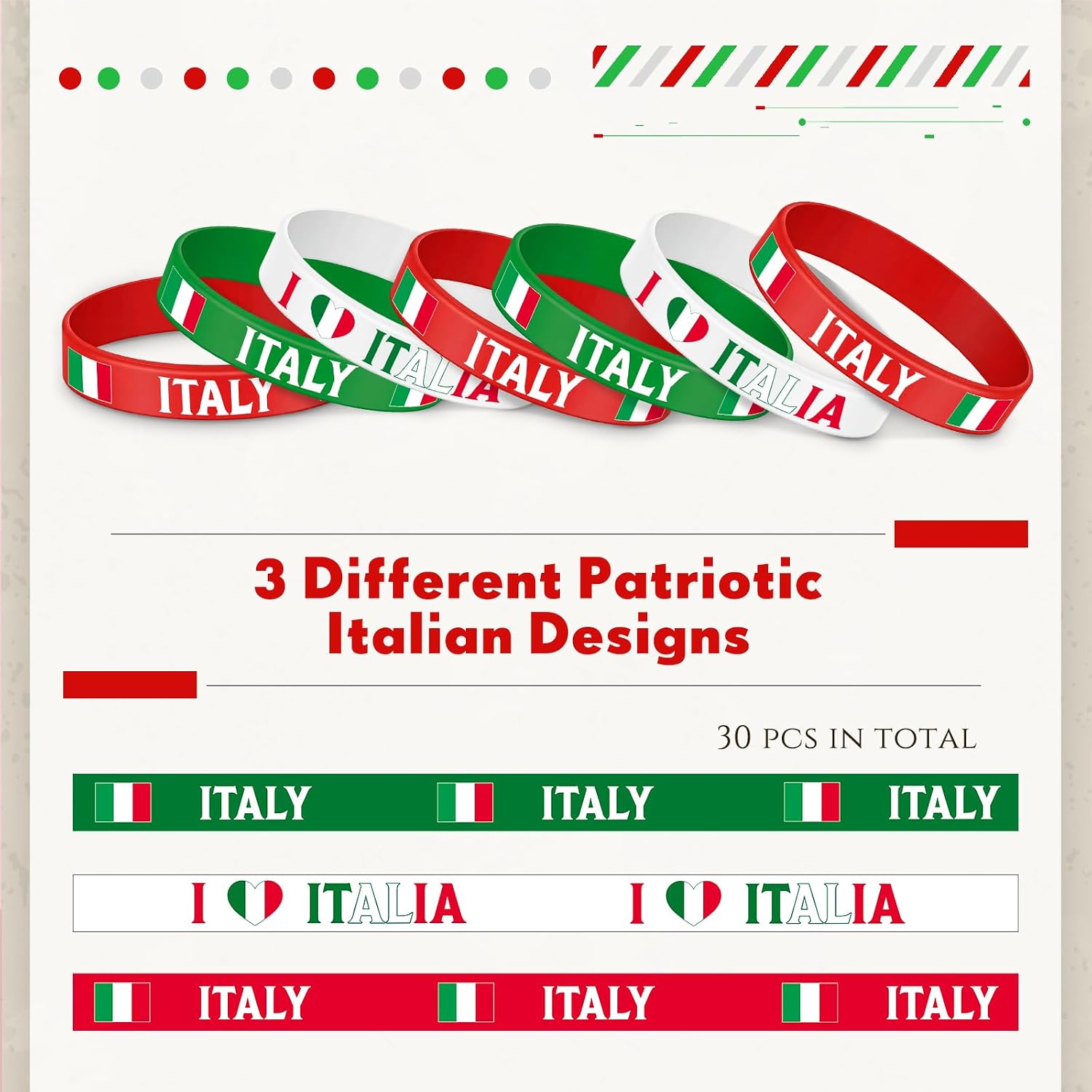 30 Pcs Italy Flag Bracelet Country Flag Patriotic Bracelets