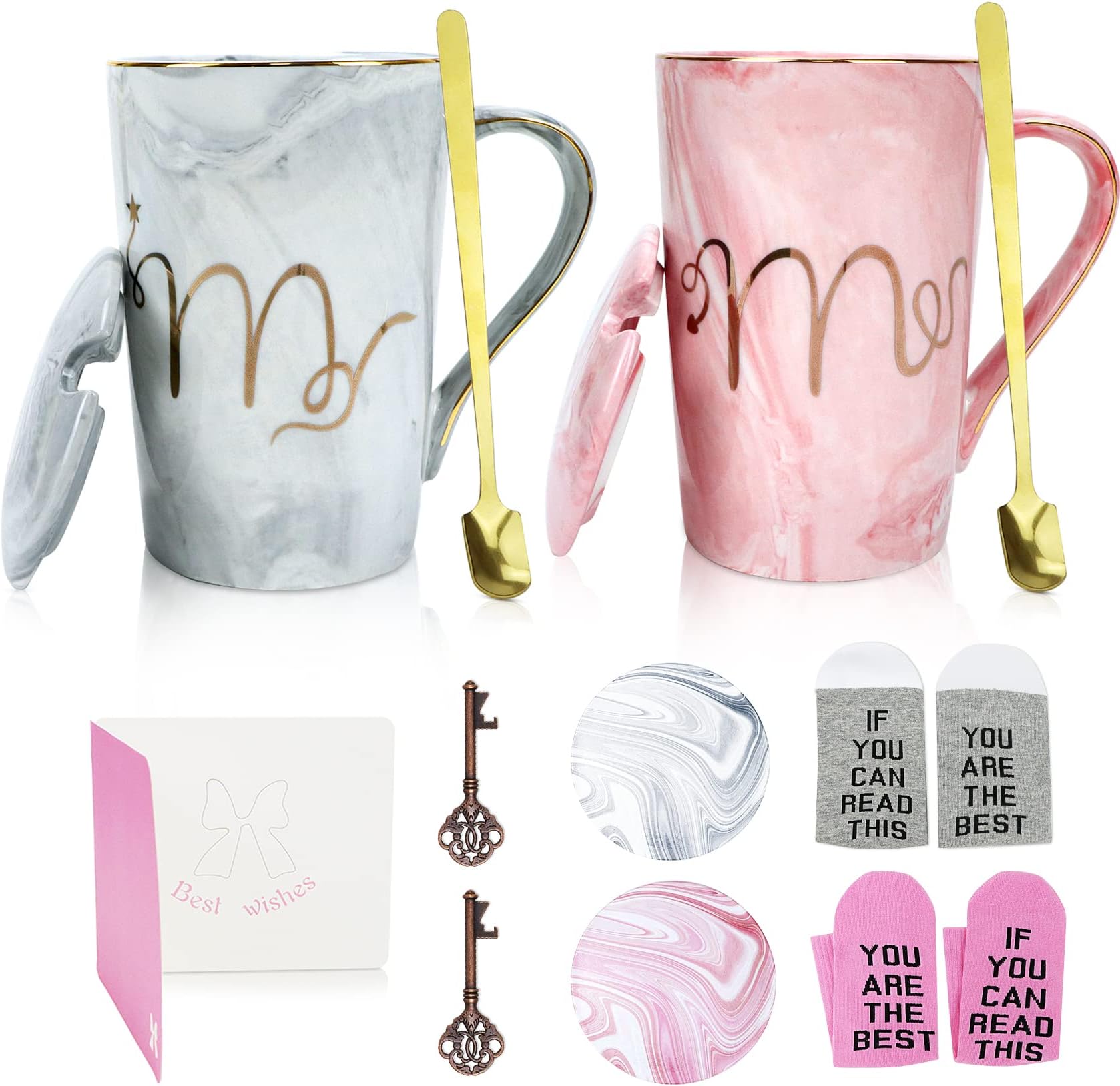 Ensemble Tasses à Café Mr & Mrs En Céramique Marbre - Cadeau Couple Mariage Fiançailles