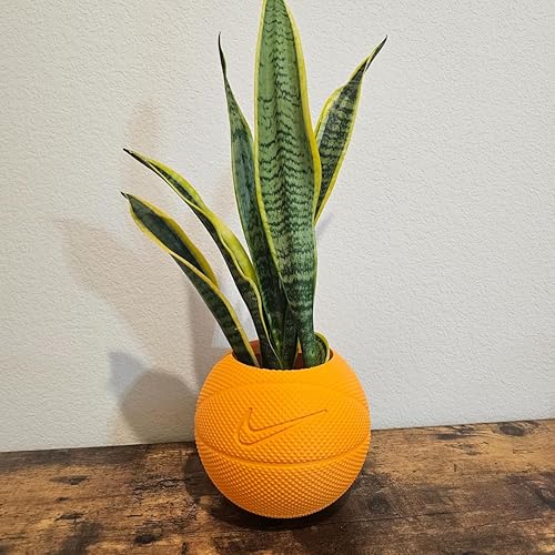 Basketball Planter Pot ORANGE 3D Printed - Plant Pot for Indoor Plants- Plastic -Unique planter for indoor with Drainage hole - (ORANGE) MADE IN USA