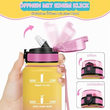 Motswedi Drinking Bottle with Straw 500 ml BPA-Free Sports Water Bottle Leak-Proof Suitable for Carbonated Drinks for Yoga School Outdoors Yellow Pink