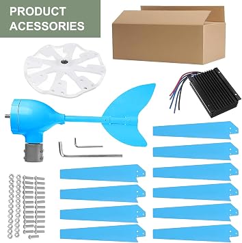 Wind Turbine, 500W Horizontal Wind Turbine Generator Kit Home Windmill Kit with MPPT Controller, Blue Low RPM Windmill,10 Blades-12V