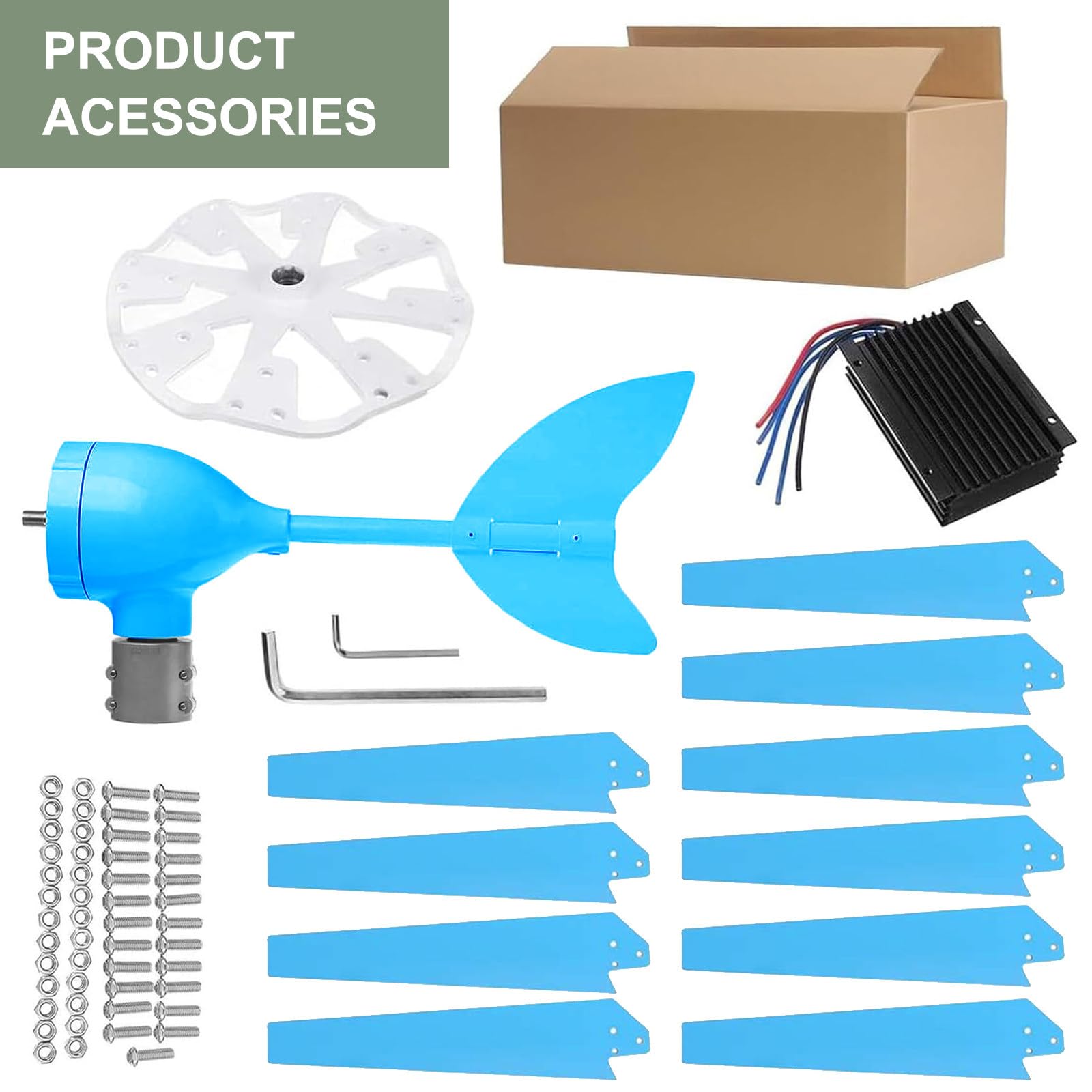 Aerogenerador Azul de 10 Aspas, Generador de Viento de Imán Permanente de CA Trifásico con Controlador, Generador de Viento para Uso Marítimo, Doméstico, Agrícola y Barcos,220V