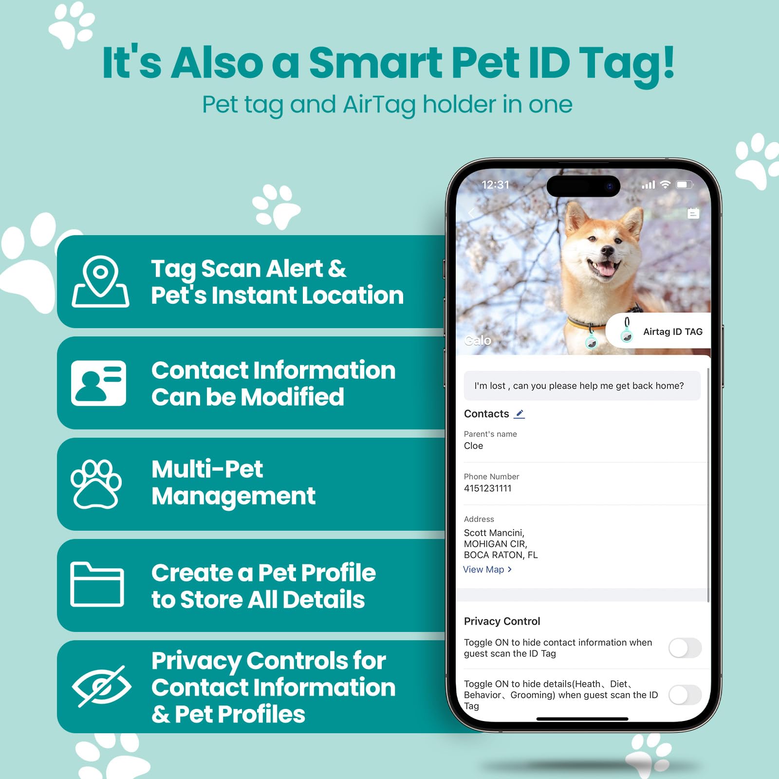 AirTag Holder & Collar for Pets. GPS Tag & App with Smart QR ID for Instant Location Pet Profile and Contact Info. Dog Tracker or Cat Tracker(Tiffany) - Image 4