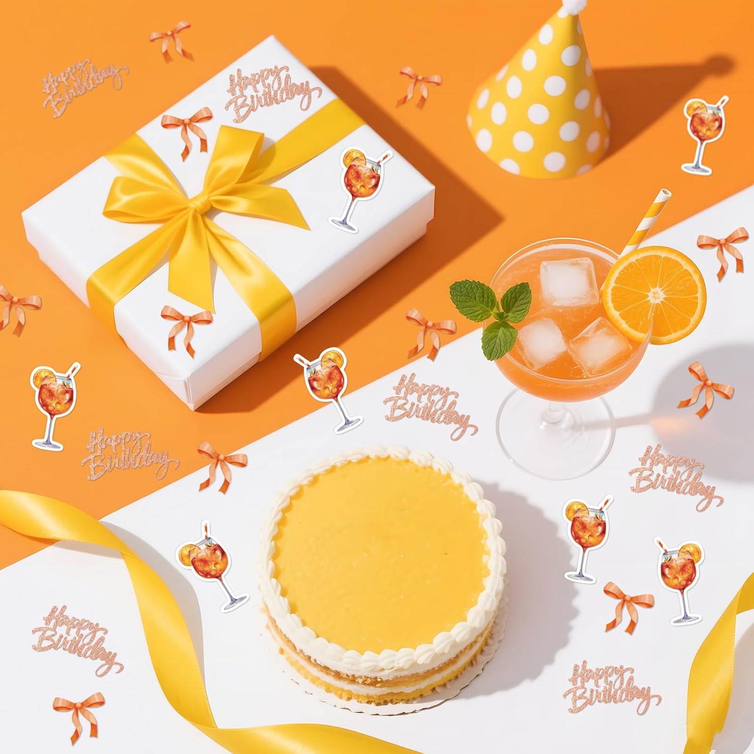 Pack of 100 Aperol Birthday Confetti Decoration with Glitter Table Decoration Confetti Happy Birthday Decoration Table DIY Craft Gift Card Aperoli Orange for Women Girlfriend Husband
