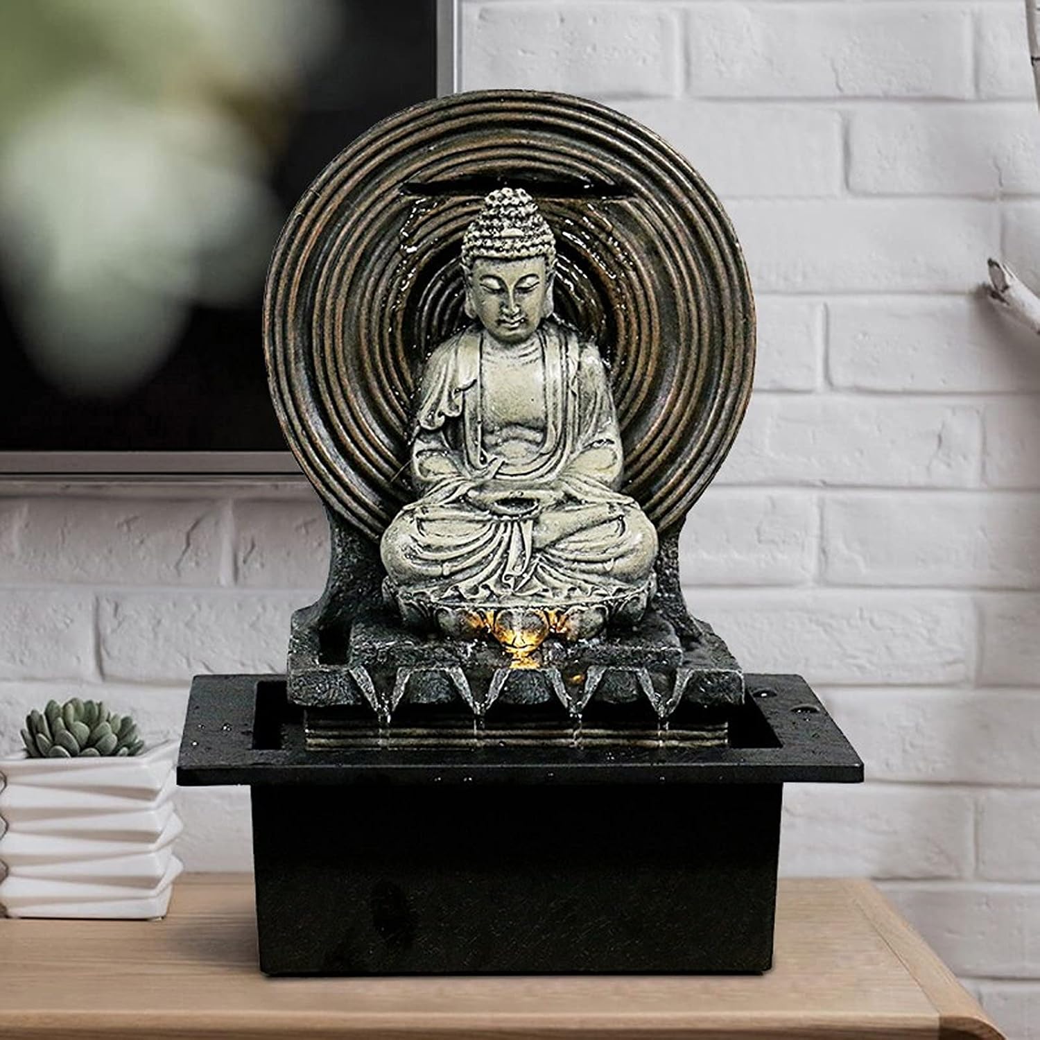Water Fountain 12.2 in Buddha Tabletop Waterfall Fountain Fengshui Living Room Decoration Waterfall with Circular Water Flow - Gifts for Friends for Good Luck Water Fountains Indoor (Color : A) (B