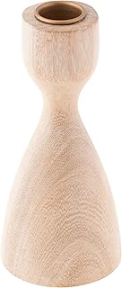 Karma, Acacia Wood Turned Candle Holder, Wooden Rounded Turned Candle Holders, Small Bleached