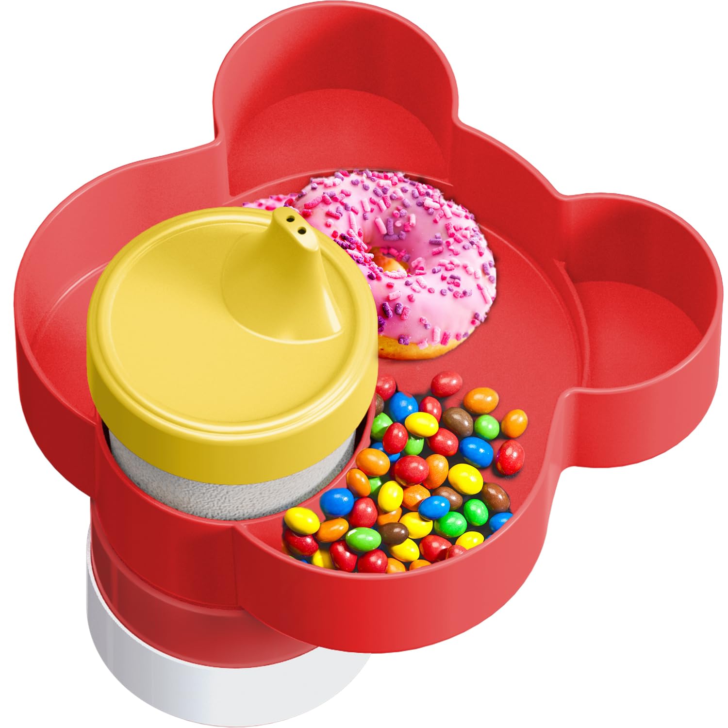 Red Car Seat Tray - Convert Cup Holder to Snacks & Toys Tray, 360 Rotatable for Kids Travel, Booster & Stroller