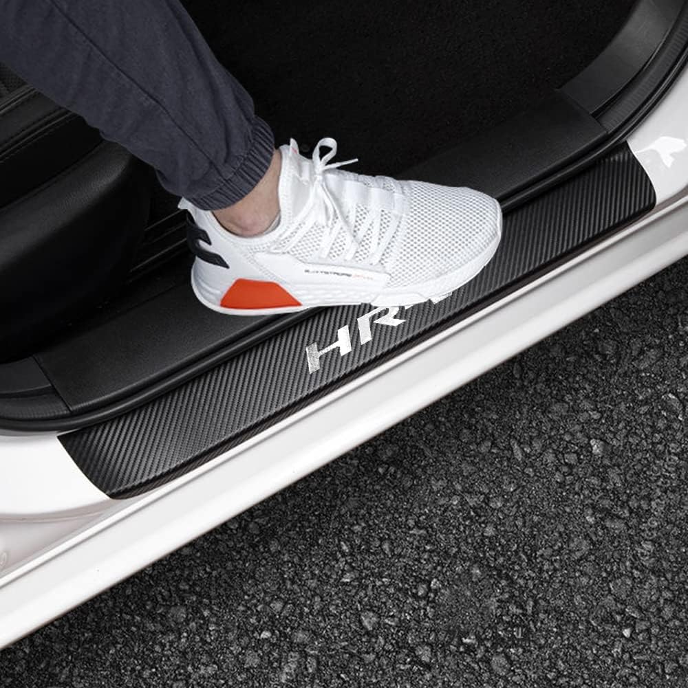 LEXLEY for 2015-2022 HRV HR-V Carbon Fiber Style Leather Door Sill Protector Anti-Dirty Scuff Plate Cover Guard Sills Protector Trim,Welcome Pedal Protect 4PCS -Blue