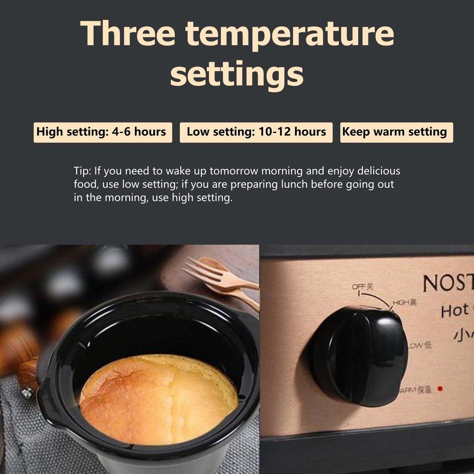 THEGA Olla De Cocción Lenta 2 En 1 con Libro De Recetas, Ollas De Cerámica De Gran Capacidad De 1,2 L, 3 Niveles De Calor, Guisos, Sopas, Cocción Lenta, Función para Mantener Caliente