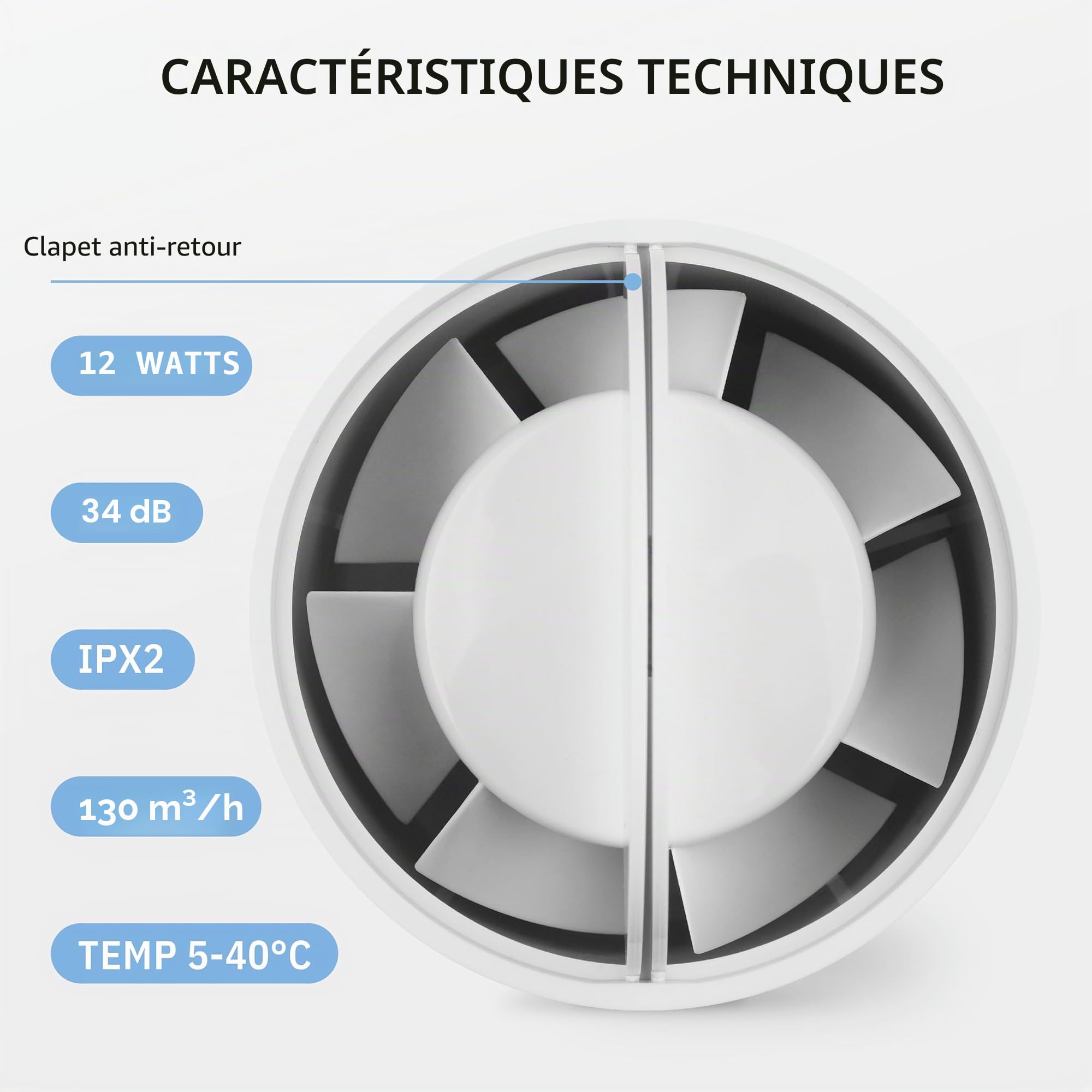 Ventilateur extracteur INLINE 100 mm, ventilateur en ligne avec obturateur anti-retour 10,2 cm, ventilateur extracteur de salle de bain, tente de culture, ventilateur de conduit d'appoint,