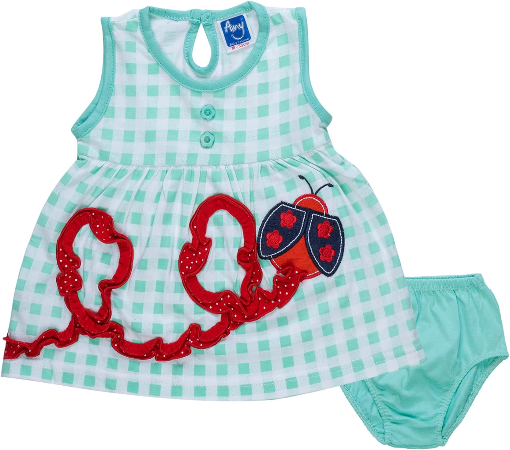 AMY Baby Girls Printed Cotton Frock Dress (967) (3-6 Months, Green)