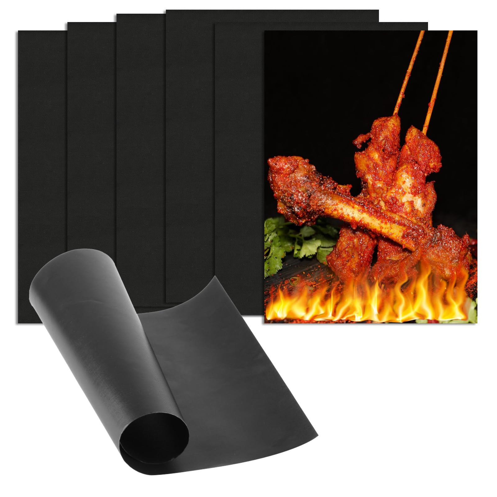 BBQ Tappetini Griglia 40x30 cm Antiaderente Resistente al Calore Riutilizzabili per Barbecue Gas Carbone Elettrico
