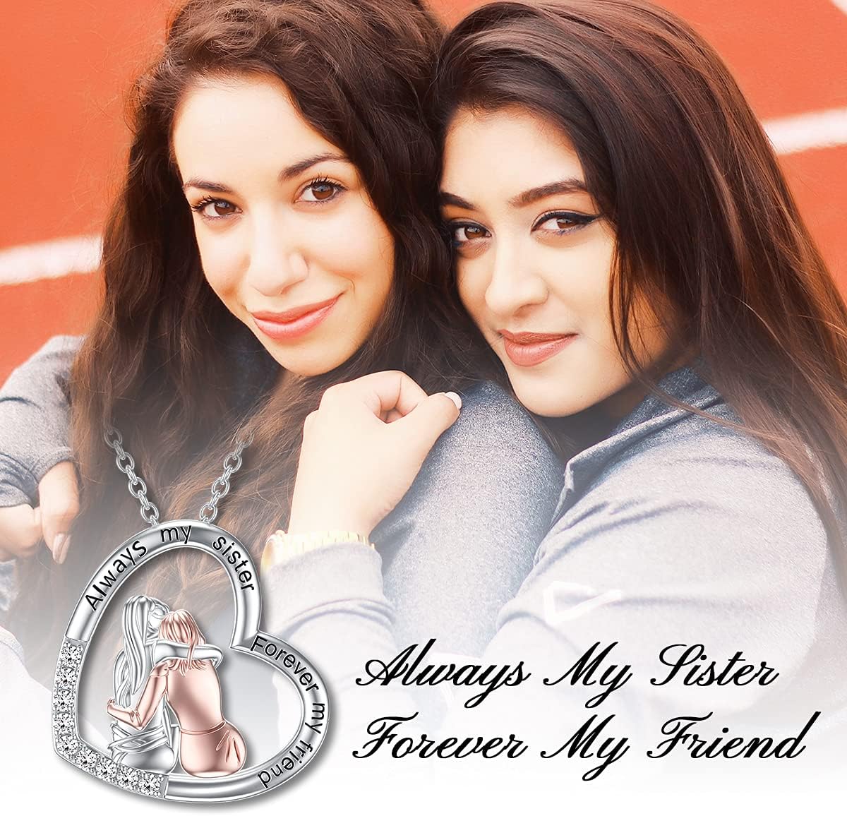 POPKIMI Sister Gifts from Sister/Brother Two Three Four Five Sisters Necklace Sterling Silver Crystal Fashion Jewelry Gift for Women Friend Female Friendship Lasts Forever - Image 2