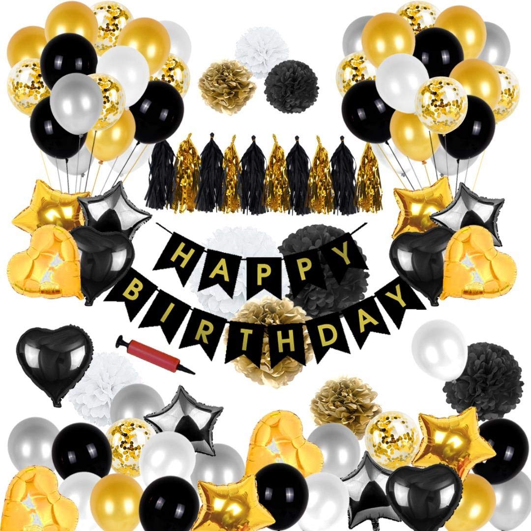 Buy Premium Reusable Black & Gold Birthday Party Decorations Set 102