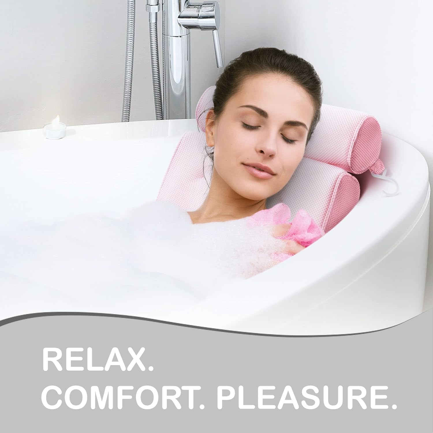 Comfortable Bath Pillow for Tub, Bath Pillow for Neck & Back Support with Strong Suction Cups & Hook, Soft Bath Pillow for Luxury Bath, Hot Tub Bathtub Pillow Made with Soft Mesh, Great Gift for Wife
