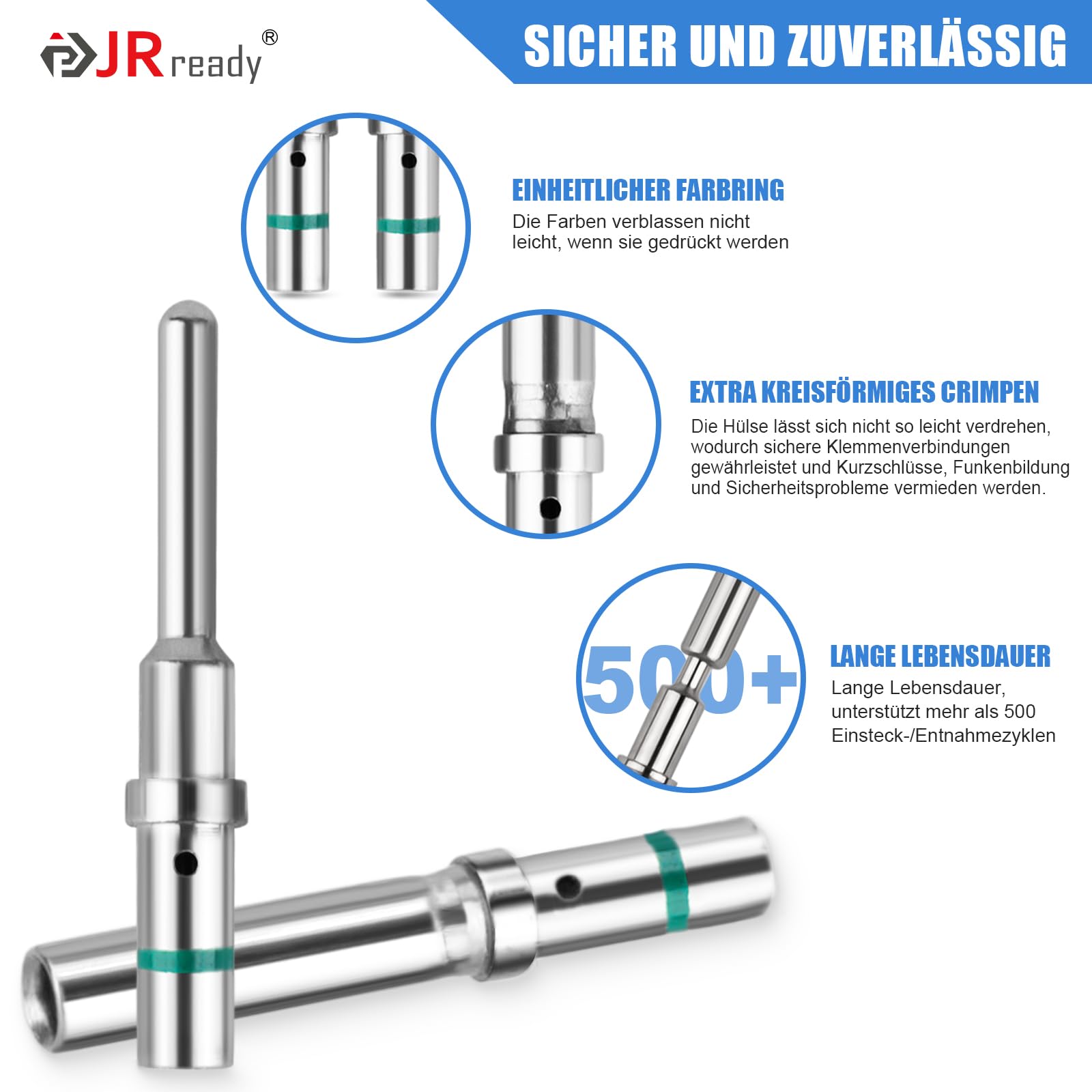JRready ST6258 Kit di Contatti Deutsch 16# Pin Solidi Deutsch Maschio Femmina Calibro del Filo 14-20AWG Pin Terminali Deutsch per Connettori Serie HD30 HDP20 DRC HD10 DT Connettori DRB 60 Pezzi