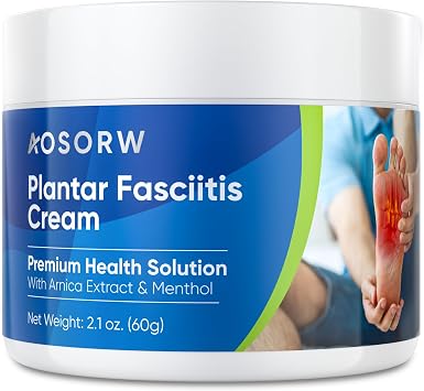 AOSORW Plantar Fasciitis Relief Cream - Natural Herbal Formula with Arnica Extract & Menthol - for Foot, Heel, Arch, Ankle & Leg Discomfort - Cooling Massage Cream - 2.1 oz / 60 g