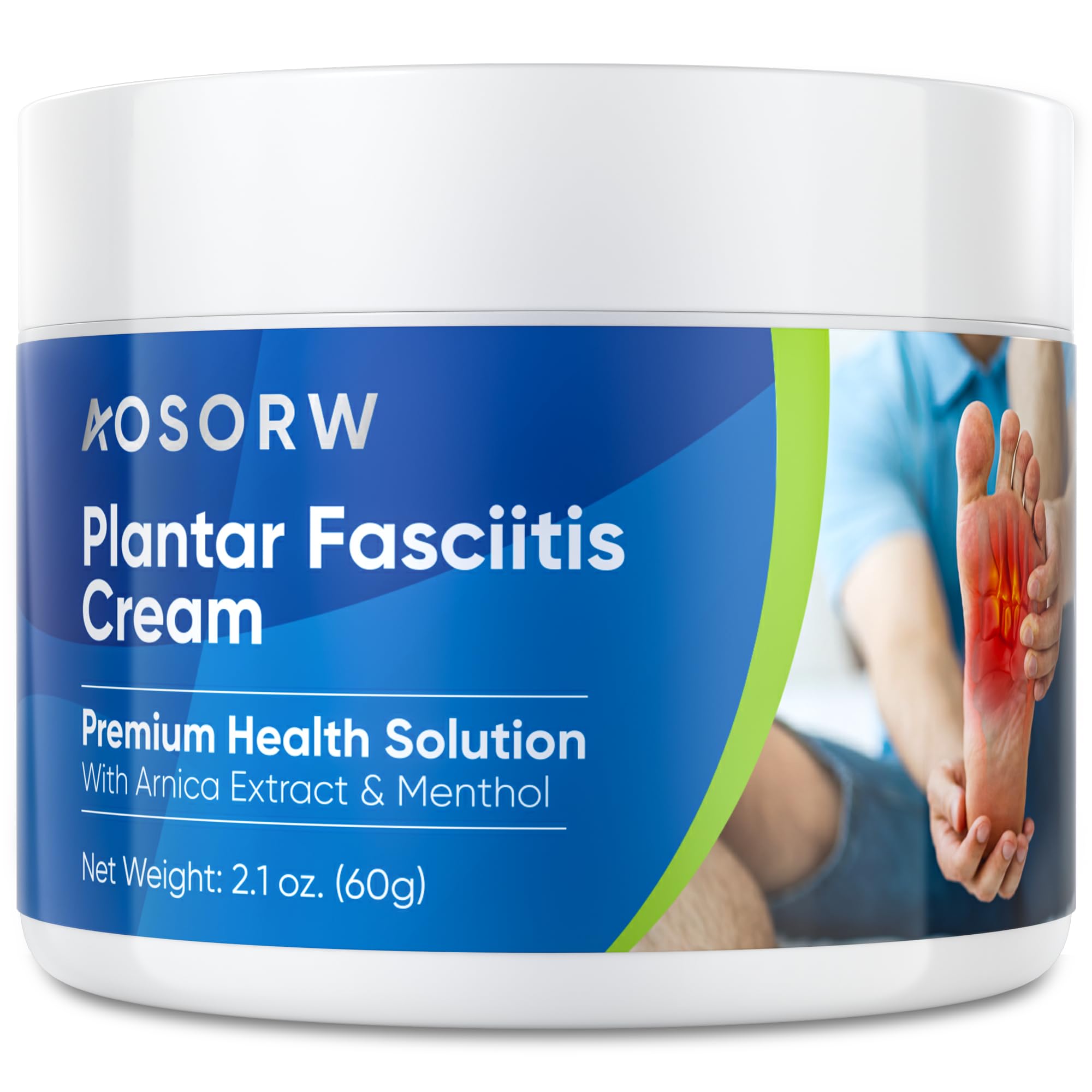 AOSORW Plantar Fasciitis Relief Cream - Arnica & Menthol Herbal Formula for Foot, Heel, Arch, Ankle & Leg Discomfort - 60g / 2.1 Oz 2.1 Ounce (Pack of 1)