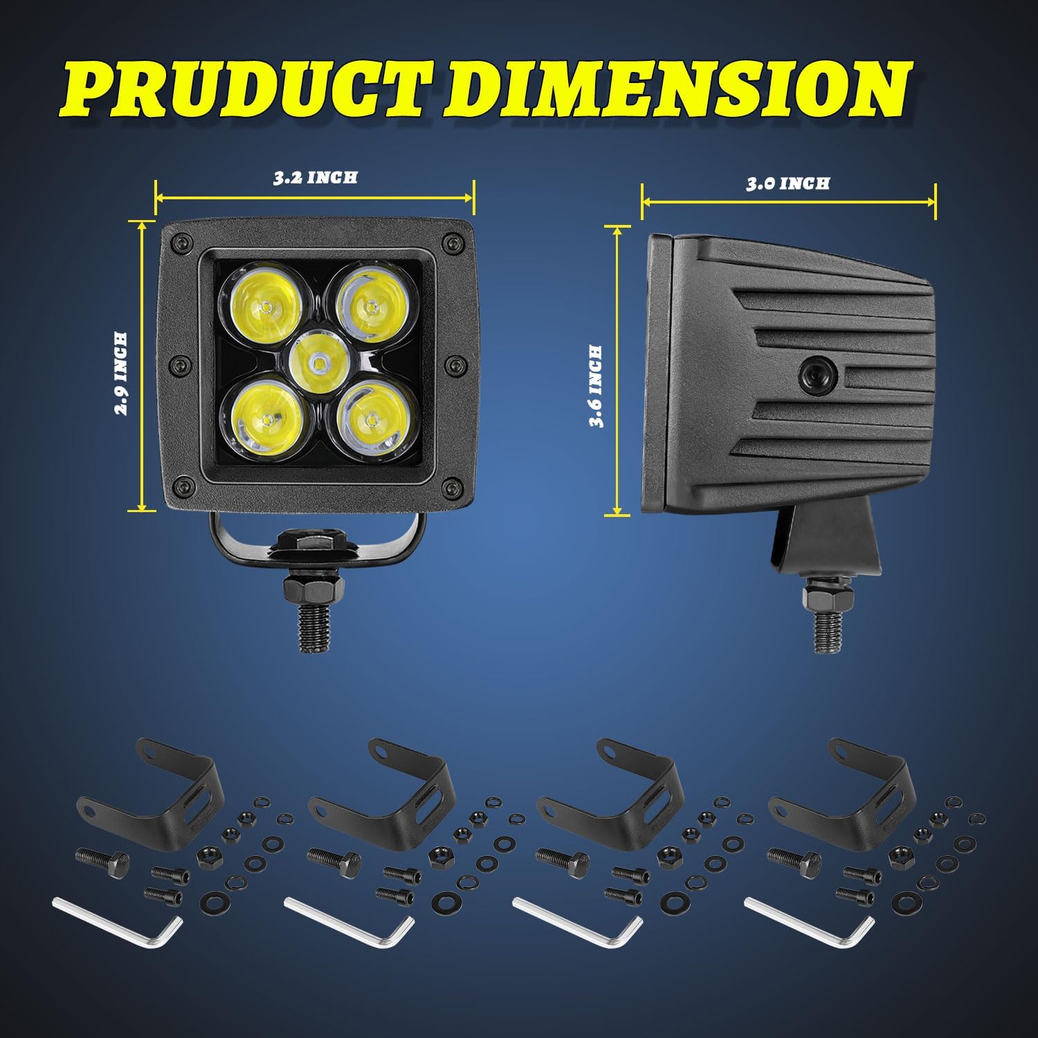 LED Cubes 4PCS 3inch 200W CREE LED Pods Spot Beam Driving Lights Led Cube Lights Off Road Light Fog Light Reverse Lighting Ditch Lighting for Trucks UTV SUV Off Road Boat